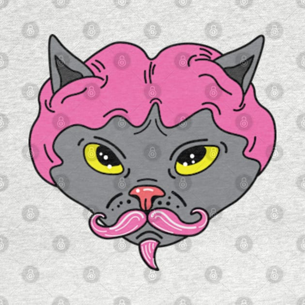 Cat with wig, hairless cat with wig, cat with a mustache by Sourdigitals